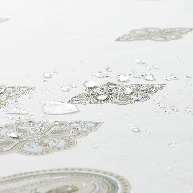 Extra Long Fabric Shower Curtain, Ivory Taupe Blue Moroccan Paisley Pattern Shower Curtains for Bathroom, 72" W x 84" H