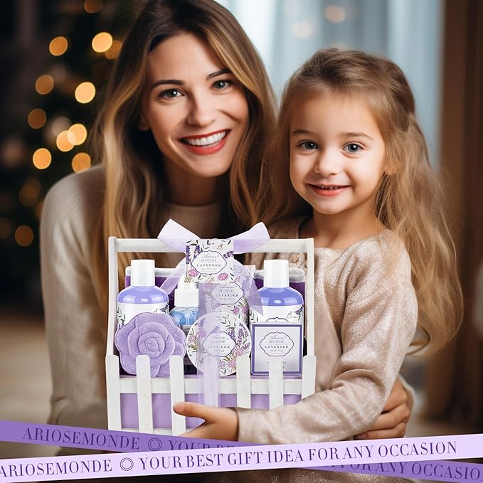 Lavender & Jasmine Scented Spa Gift Set for Women, Includes Body Lotion, Shower Gel, Salts, Bubble Bath, Body Mist, Soap, Bath Bombs