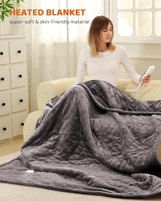 Heated Blanket Electric Blanket Full Size, Super Soft Cozy Upgraded Flannel Heating Blanket with 9 Heating Levels & 1-9 Hours Auto Off, Fast Heat & Overheat Protection, 72" x 84", Charcoal Gray