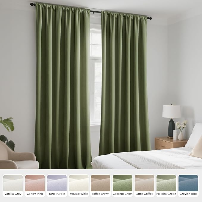Joydeco Coconut Green Velvet Curtains 90 Inches 2 Panels, Luxury Thermal Insulated Soft Green Curtains for Bedroom & Living Room, Room Darkening Velvet Drapes, Rod Pocket (52W x 90L)