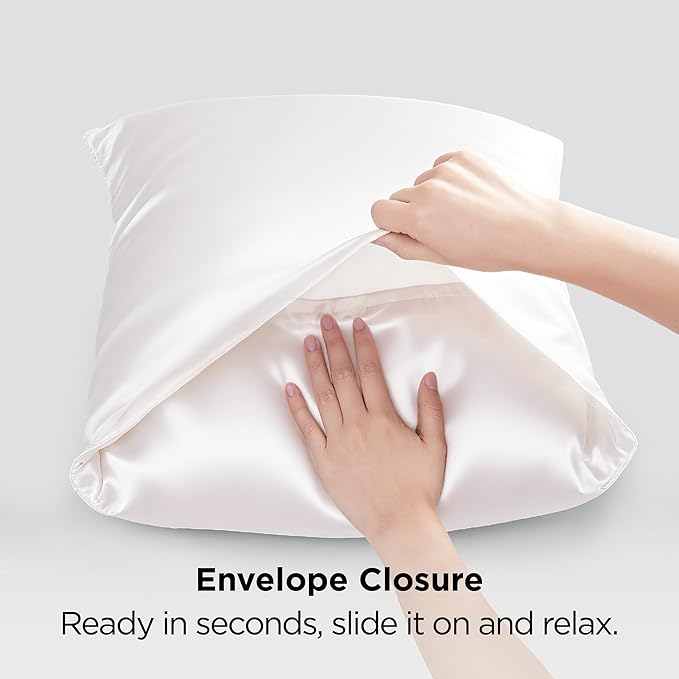 Bedsure Satin Pillowcase for Hair and Skin Queen - Ivory Silky Pillowcase 2 Pack with Envelope Closure, Similar to Silk Pillow Cases, Gifts for Women Men, 20x30 Inches, 2pcs