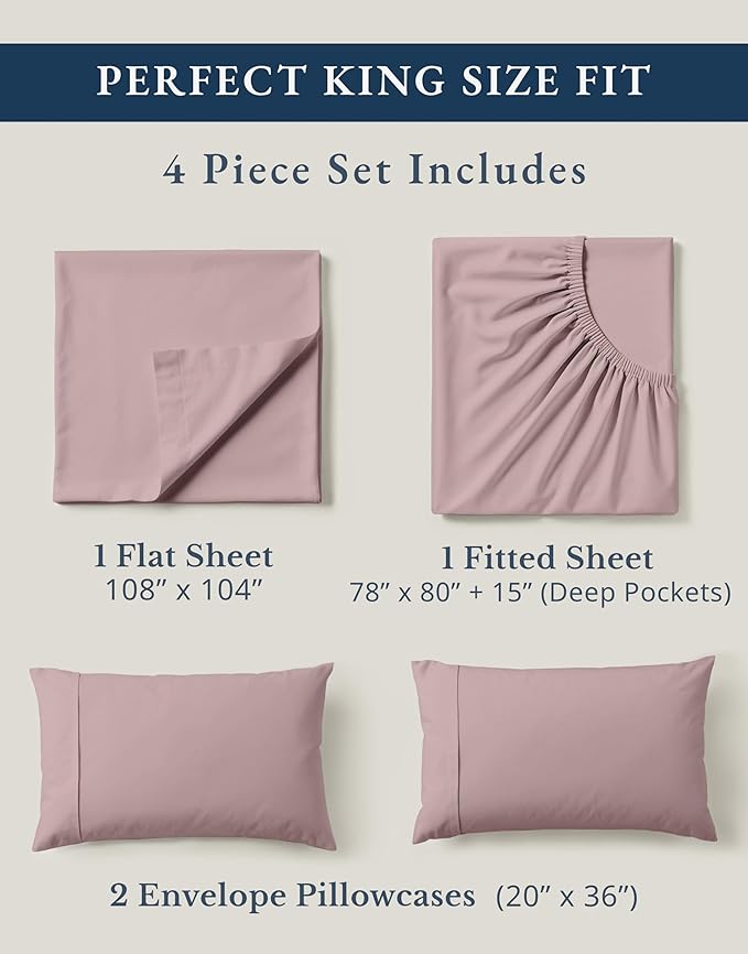 LANE LINEN 100% Organic Cotton King Size Bed Sheets, Sustainably Produced Okeo Tex Certified Cotton Sheets King, Luxury Hotel Percale Soft & Comfy Comes in Variety of Colors -Lilac