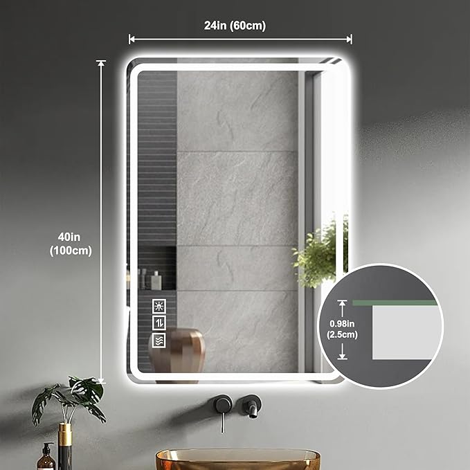 LED Bathroom Mirror with Backlit & Front Light, 40"x24" Anti-Fog, Memory Function, Dimmable Color & Brightness,CRI90+, IP54 Waterproof, Horizontal/Vertical, Wall Mounted