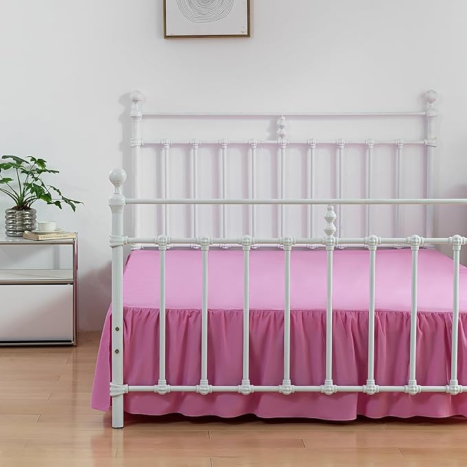 Bed Skirt Queen Size, Ruffled Bed Skirt with Split Corners, 16 Inch Drop Dust Ruffle Bed Skirt with Platform, Pink -16'' Queen