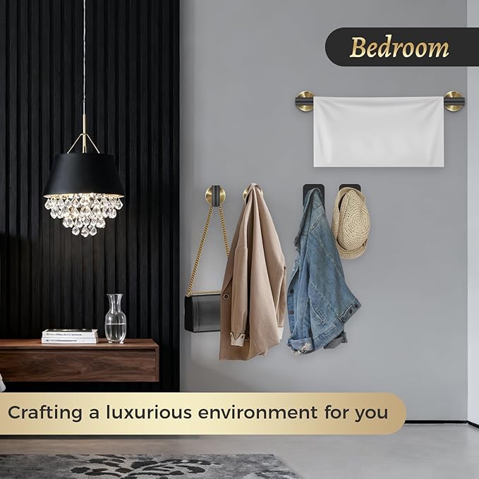 Black Bathroom Accessories Set 7-Pieces Stainless Steel Modern Light Luxury Design, Multi-Scene Use Includes Towel Racks for Bathroom Toilet Paper Holder Gold Towel Racks for Bathroom