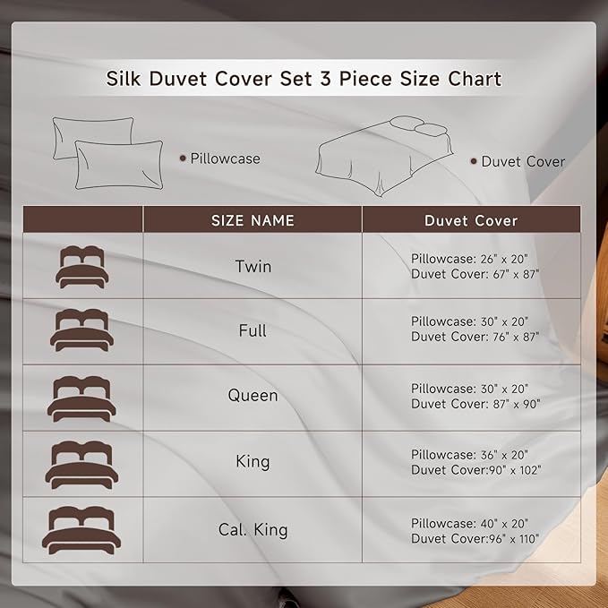 THXSILK 100% Pure Mulberry Silk Duvet Cover Set 3 Piece, 6A+ Grade Luxury Soft Bedding Silk Sheets for Hair and Skin, 1 Pcs Duvet/Quilt/Comforter Cover with 2 Zippered Pillowcases (Charcoal, King)