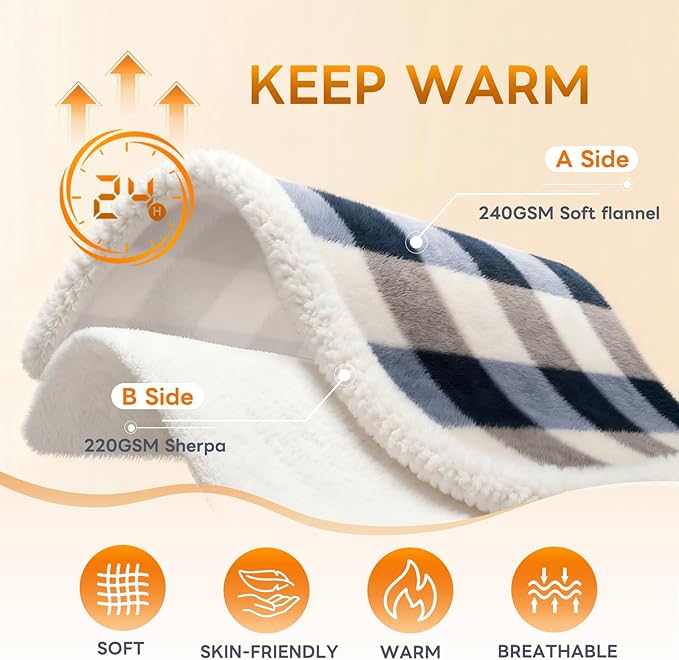 Sherpa Blanket Fleece Throw Blanket for Couch, Flannel Cozy Thick Warm Soft Twin Blanket for Bed, Gray-Soft Blue, 60x80 Inches