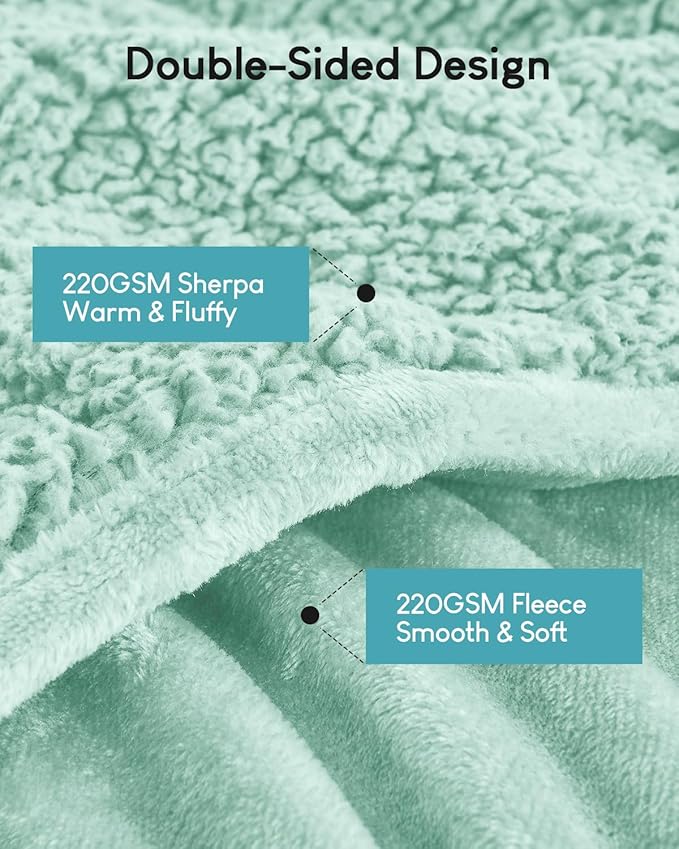 Cottonblue Weighted Blanket for Adults 15 lbs Queen Size 60x80 inches, Cozy Flannel Sherpa Weighted Throw Blankets Comfortable for Calming and Relax, Shaggy Fleece Bed Sofa Heavy Blankets, Dusty Green