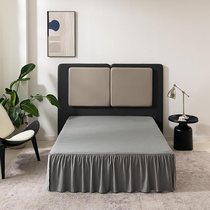 Grey Bed Skirt Queen Size Ruffled Bed Skirt with Split Corners, Queen Bed Skirt 12 Inch Drop, TSUTOMI Queen Size Bed Skirt Grey for Ruffled Bed Skirt with Split Corners, Bed Skirt Queen Size