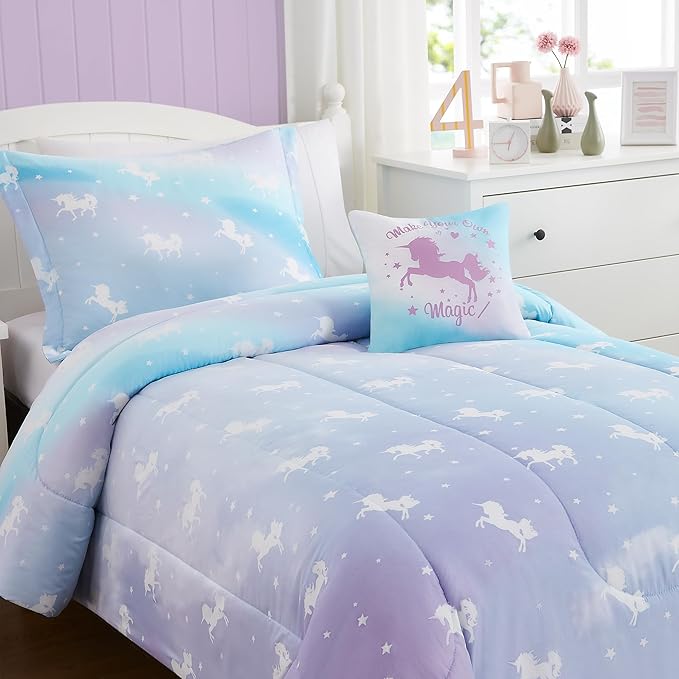 Twin Bedding Sets for Girls - 3 Pieces Glow in The Dark Unicorn Twin XL Comforter Sets for Girls 1 Comforter, 1 Decor Pillow, 1 Pillow Sham
