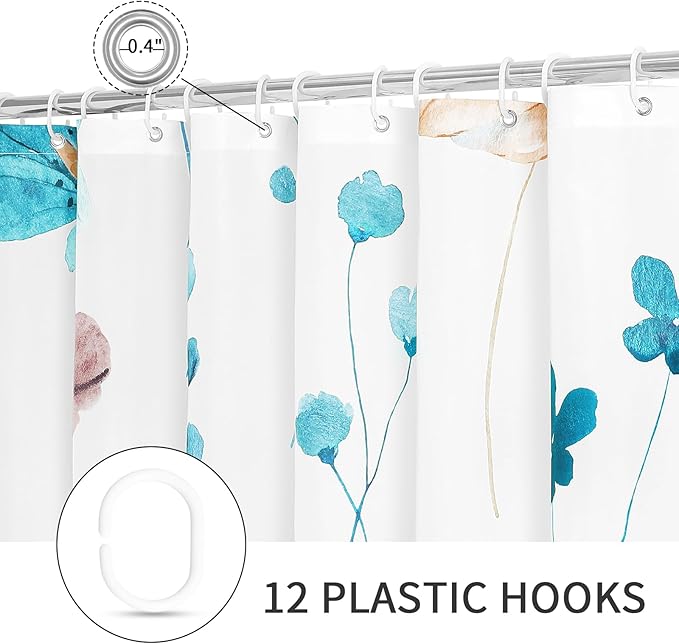 Gibelle Watercolor Floral Shower Curtain, Light Blue Beige Flower Shower Curtain for Bathroom, Modern Minimalist Waterproof Fabric Shower Curtain Set with Hooks 72x72 Inch