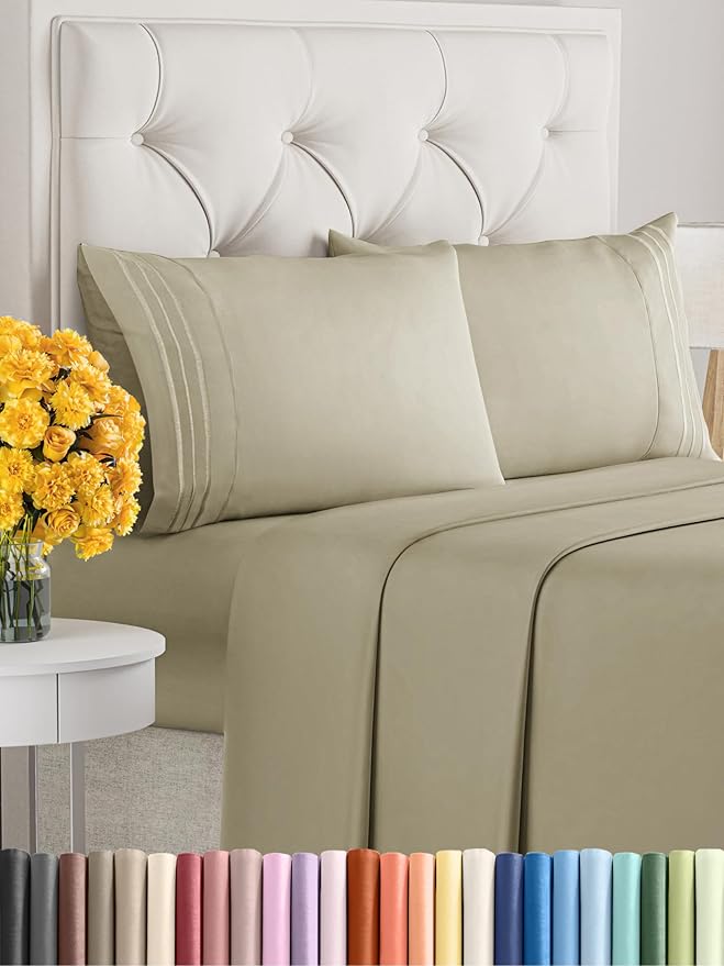 Cal King Size 4 Piece Sheet Set - Extra Soft, Breathable & Cooling Sheets - Hotel Luxury Durable Bed Sheets for Women & Men - Deep Pockets, Easy-Fit & Wrinkle-Free Sheets - Taupe Oeko-Tex Bed Sheets