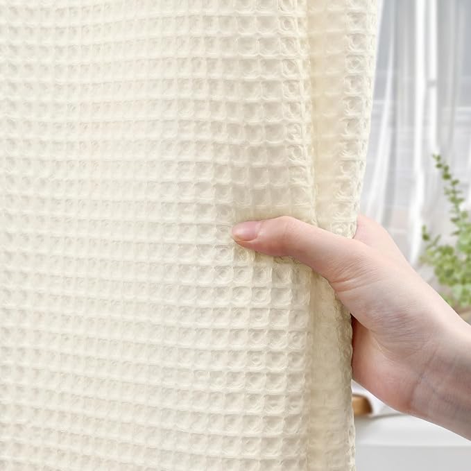 Waffle Weave Shower Curtain - Ivory Cotton Fabric Texture Heavyweight Shower Curtain for Bathroom,Washable,72Wx75L