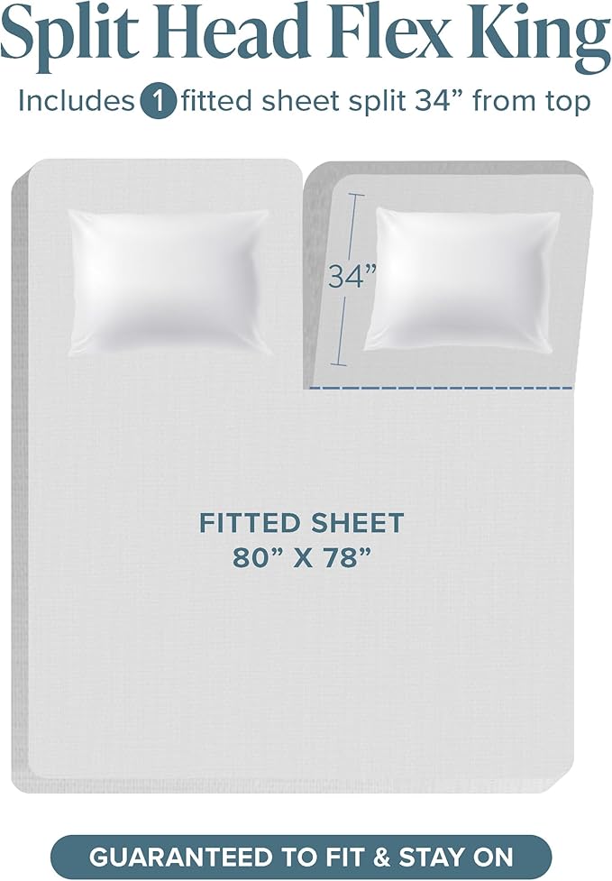 Bare Home 100% Rayon Made from Bamboo Split Head Flex King Sheet Set - 4 Piece Bedding Set - Deep Pockets - Breathable - Easy Fit - Bedding Sheets & Pillowcases (Split Head Flex King, Cloud Grey)