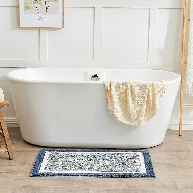 CozeCube Bath mats for Bathroom Non Slip, Fluffy Absorbent Microfiber Bath mat Washable, Aesthetic Bathroom Rugs, Cute Navy Blue Bath mat, Navy Blue, 32" x 20"