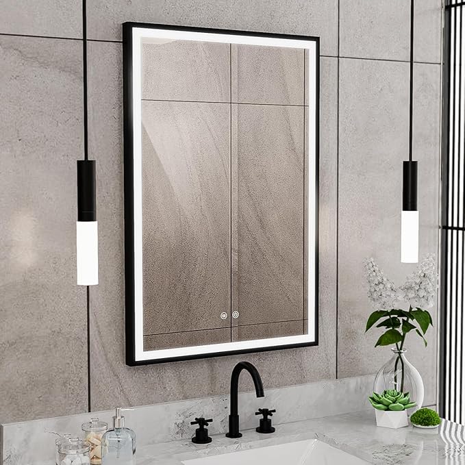 DreamLine Brilliance 36 in. H x 24 in. W Rectangular Light-up Mirror, Matte Black