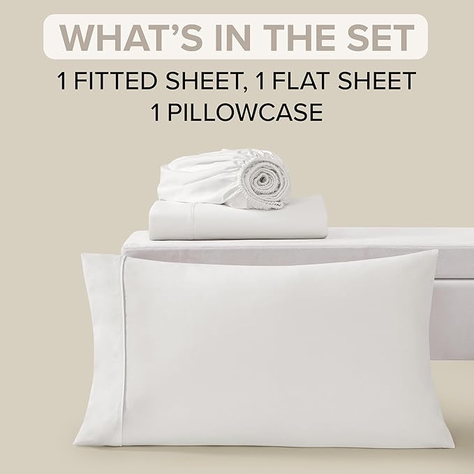 UGG Twin XL Sheet Set 3-Piece Luxury Cooling Sheets Deep Pockets Premium Bedding with 1 Pillow Sham Machine Washable, for Dorm Essentials & College Bedding, Twin XL, White (Hedi)