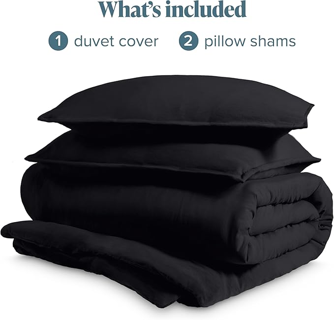 Bare Home Microfiber Duvet Cover Set - Ultra Soft Washed Microfiber - Full Size - Linen-Like Look - Easy Care - Breathable Fabric - Our Softest Duvet Cover Set (Full, Black)