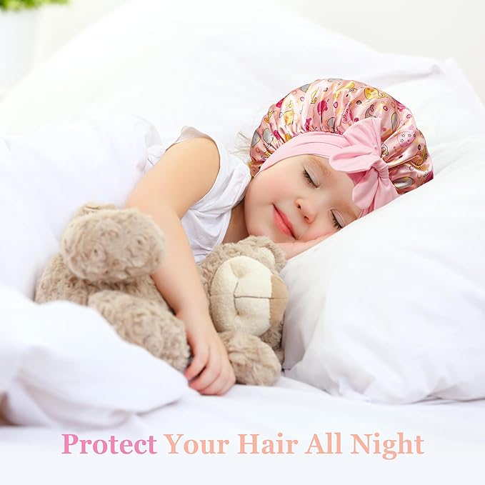 2 PCS Kids Bonnets for Girls, Silk Bonnet for Kids, Satin Bonnet for Sleeping, Baby Toddler Tie Bonnet Sleep Cap