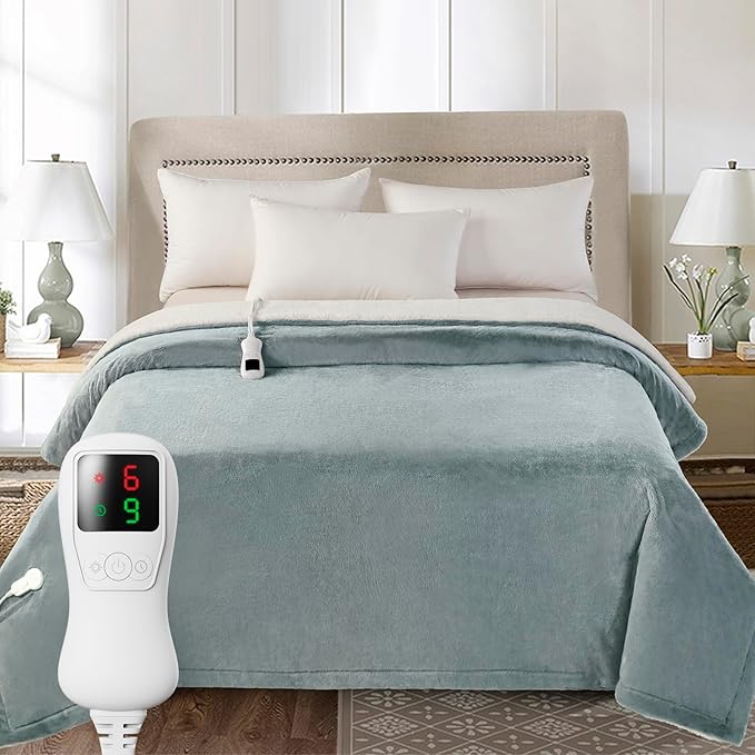 Heated Blanket Electric Blanket Twin Size, Faux Fur Heat Blanket, Super Soft Cozy Heating Blanket with 9 Heating Levels & 1-9 Hours Auto Off, Fast Heating & Overheat Protection, 62" x 84", Gray