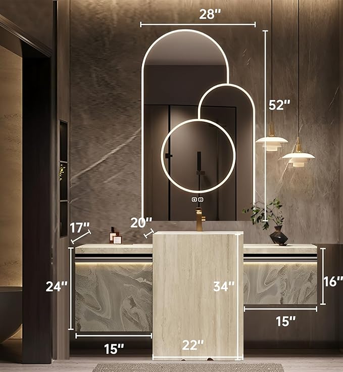 Single Sink Freestanding Bath Vanity, Modern Bath Vanity with LED Smart Mirror, 52IN Solid Wood Floating Bathroom Sink Cabinet with Marble Slate Top and Large Storage Drawer