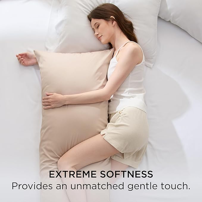 Bedsure Body Pillow Cover - Khaki Long Cooling Pillow Cases, 100% Rayon Derived from Bamboo, Cool Body Pillowcase with Envelope Closure for Women, Men, 1 Pack, 20x54 Inches