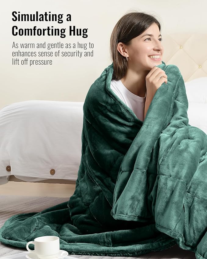 Uttermara Weighted Blanket for Adults, Queen Size Heavy Blanket with Reversible Soft Shiny Velour Fleece and Cozy Warm Sherpa for Couch Bed, Calming and Relaxing, 60 x 80 inches 15 lbs, Green