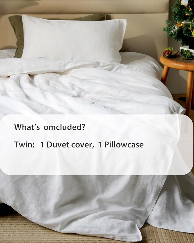 XZ XIFA White Linen Duvet Cover Twin, 100% Washed French Flax Linen Bedding Set with Zipper Closure, Cooling & Textured Bed Sets for Hot Sleepers(1 Duvet Cover, 1 Pillowcases)