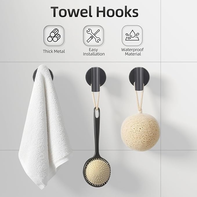 Matte Black Bathroom Hardware Set, Bathroom Towel Holder Bar Set 5 Pieces, SUS304 Stainless Steel Bathroom Towel Rack Set Wall Mounted-16 Inch Towel Bar, Toilet Paper Holder, Towel Hooks, Towel Ring