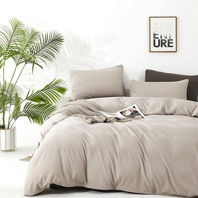 KAREVER Light Khaki Comforter Set Cal King Size Oatmeal Color Bedding Women 3 Pieces Champagne California King Bed Blanket Set