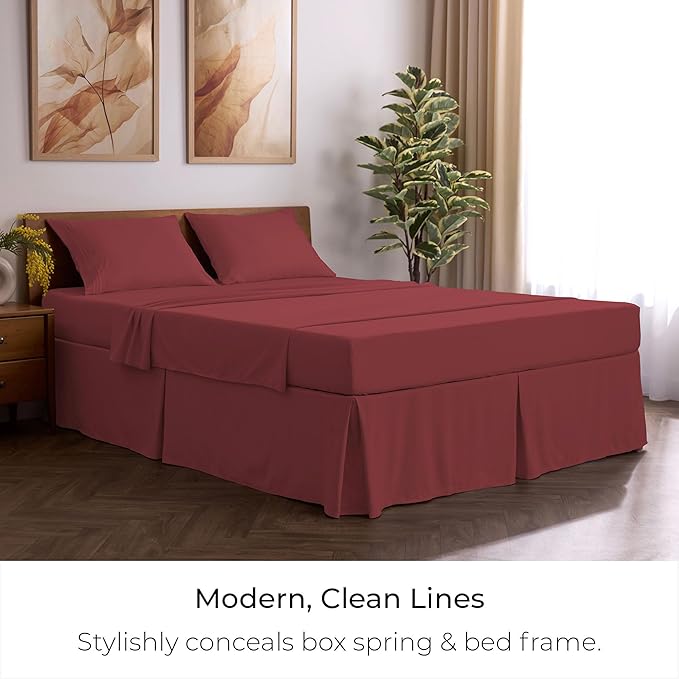 Mellanni Bed Skirt Twin Size - Bed Skirting - 15-Inch Tailored Drop Pleated Dust Ruffle - Hotel Luxury Bedding - Wrinkle, Fade, Stain Resistant - 1 Bedskirt (Twin, Brick Red)