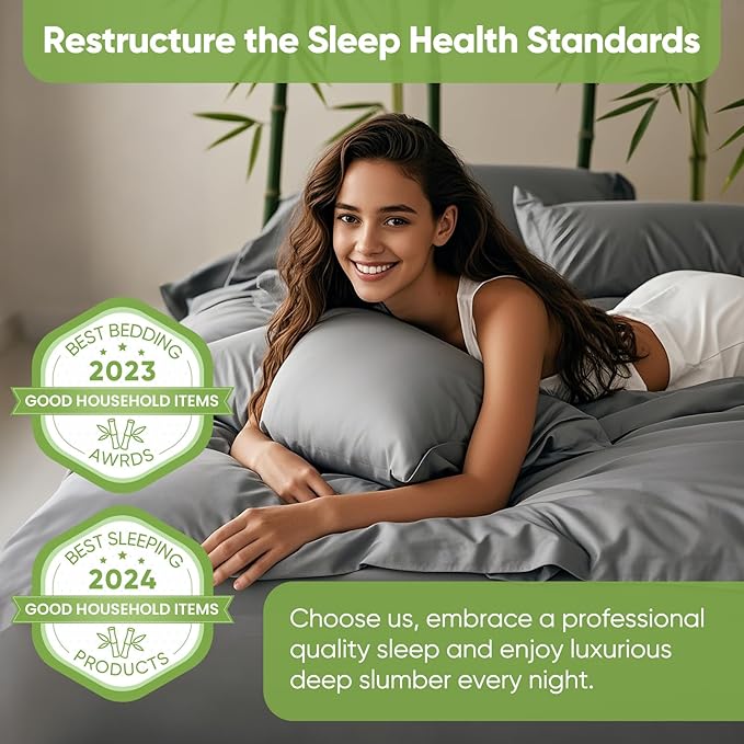 TWK Luxury Sheet Set, Genuine 100% Viscose Derived from Bamboo, Cooling & Breathable, Silky Soft, Bedding Sheets & Pillowcases (Gray, Full)