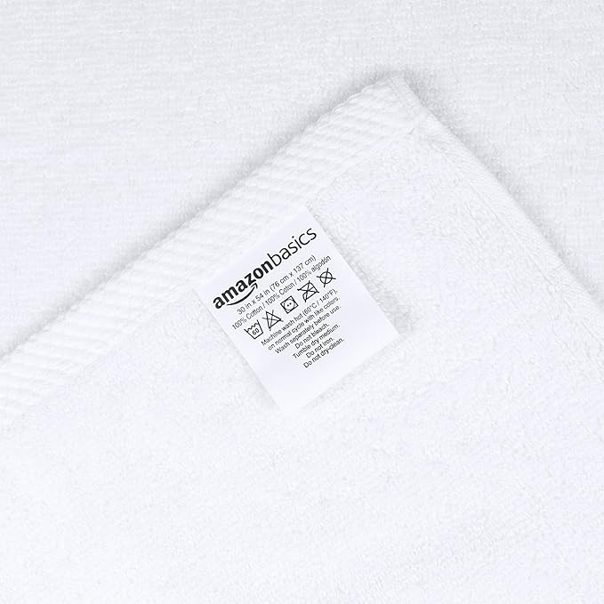 Amazon Basics 100% Cotton Soft Quick-Dry Bath Towel Set, 8-Piece, White, 10" x 7" (Pack of 6)