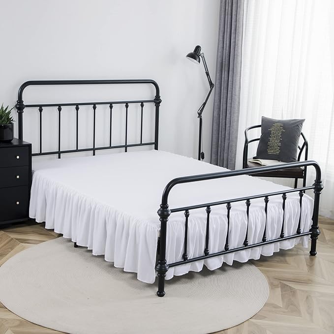 Bed Skirt Twin Size Ruffled Bed Skirt with Split Corners, 14 Inch Drop Dust Ruffle Bed Skirts with Platform, White