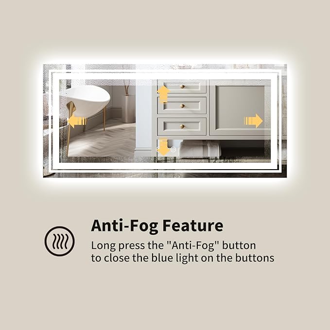 WTTY LED Bathroom Mirror 77''x36'' with Front and Backlight, Large Dimmable LED Vanity Wall Mirrors, Double LED Mirror for Bathroom with Anti-Fog, 3 Colors, Memory Function, Shatter-Proof, ETL Listed