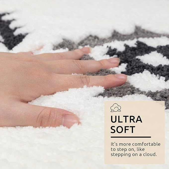 DEXDE Runner Bath Rug 24x60 Inches - Non-Slip Quick Dry Machine Washable Bath Mat, Boho Geometric Absorbent Long Carpet for Bathroom, Black and White