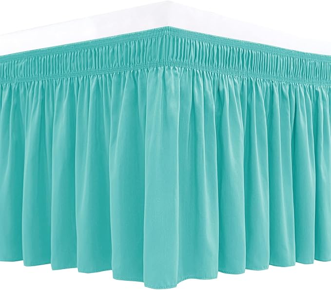 Biscaynebay Wrap Around Bed Skirts for Full & Full XL Beds with 15" Drop, Aqua Adjustable Elastic Dust Ruffles Easy Fit Wrinkle & Fade Resistant Silky Luxurious Fabric Machine Washable