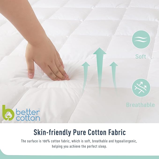 Twin XL Mattress Pad Cotton Mattress Pad Cover for College Dorm Quilted Mattress Cover 18-22" Deep Pocket Mattress Protector Twin XL Size Thin Down Alternative Filling Noiseless & Breathable