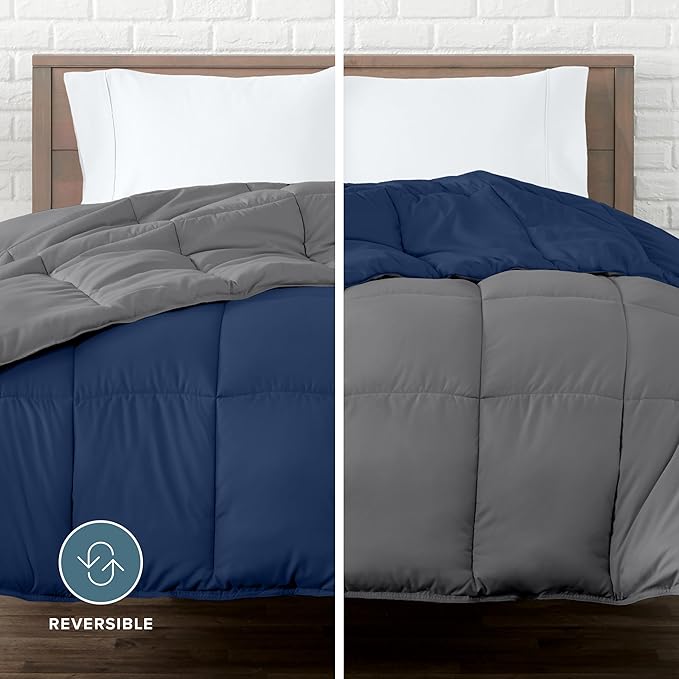 Bare Home Full Comforter - Reversible Colors - Goose Down Alternative - Ultra-Soft - Premium 1800 Series - All Season Warmth - Bedding Comforter (Full, Dark Blue/Grey)