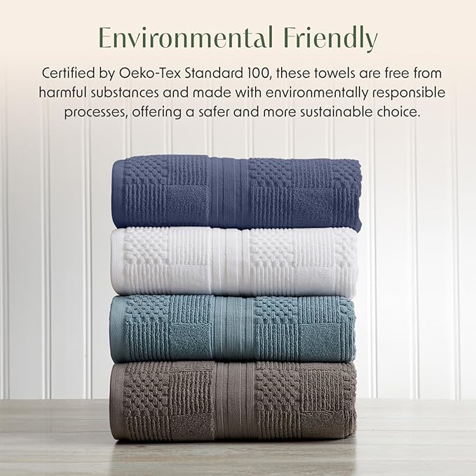 Springtree Home 100% Cotton Bath Towel Set of 4 | Blue Towels | Geometric Textured Design | Absorbent & Quick-Dry | 4 Bath Towels | Oeko-TEX® Standard 100 Cotton | Myla Collection - Indigo