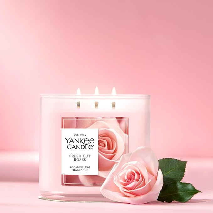 Yankee Candle Fresh Cut Roses, Scented Candle, 14.5oz 3-Wick Candle Jar with up to 40 Hours Burn Time, Giftable