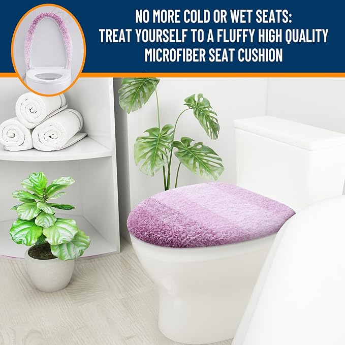 OLANLY Soft Microfiber Bathroom Toilet Lid Cover, Machine Washable Covers, 17.5x15, Stays in Place Rubber Backing, Fits Most Round, Elongated and Oblong Lids, Accessories Decor, Purple