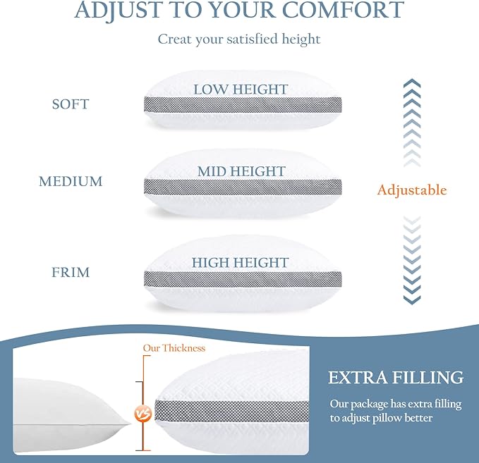 Tencel Standard Pillows Set of 2, Shredded Memory Foam Pillows, Adjustable Bed Pillow for Sleeping, 18"x26"Cooling Tencel Circular Knit Pillows for Side, Back, Stomach Sleepers