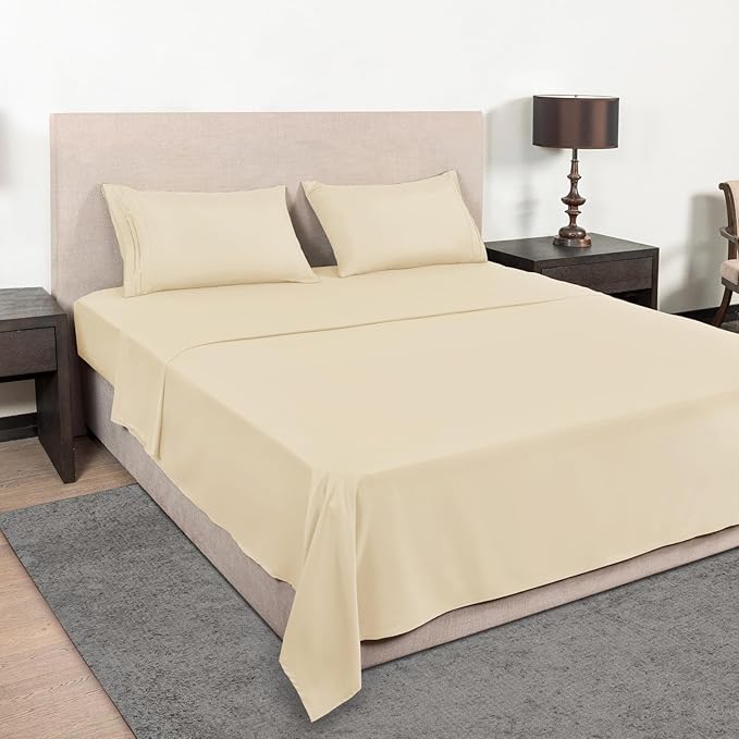 Mejoroom King Size Sheet Set - Soft Microfiber Bed Sheets,Deep Pocket Fitted Sheet, Soft, Breathable, Wrinkle & Fade Resistant - 4 Piece (King, Taupe)