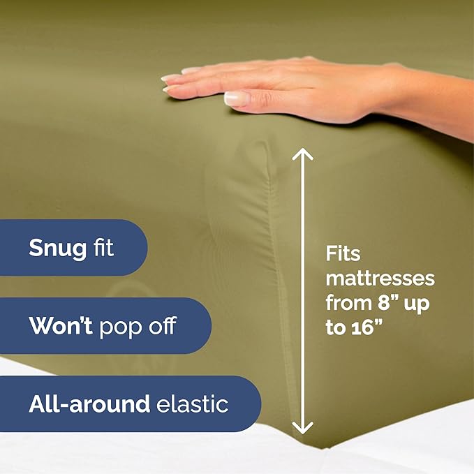 Cal King Size 4 Piece Sheet Set - Extra Soft, Breathable and Cooling Sheets - Hotel Luxury Bed Sheets for Women & Men - Deep Pockets, Easy-Fit & Wrinkle-Free Sheets - Olive Yellow Oeko-Tex Bed Sheets