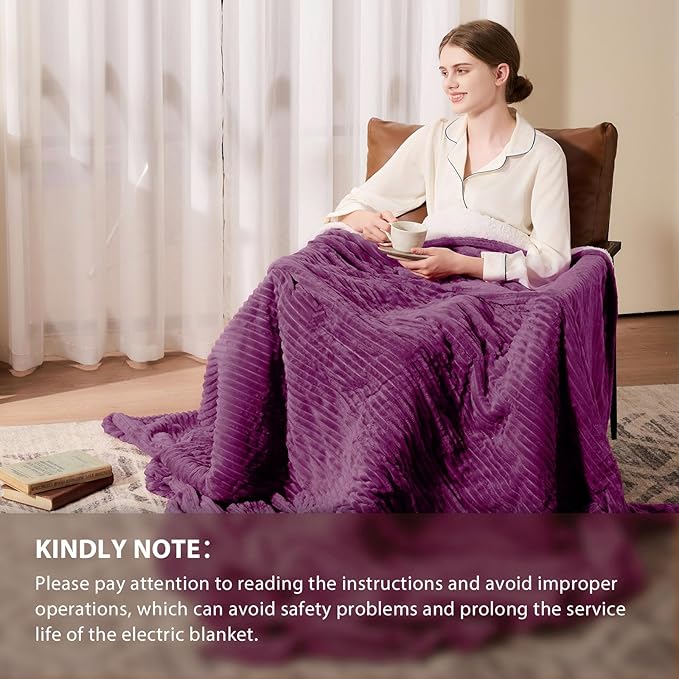 Homemate Heated Blanket Electric Throw - 50"x60" Heating Blanket Throw 1/2/4/6/8 Hours Auto-Off 10 Heat Levels Over-Heat Protection Soft Flannel Sherpa ETL Certification