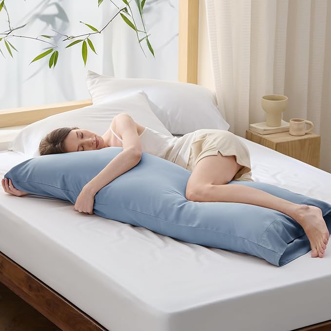 Bedsure Body Pillow Cover, Cooling Body Pillow Pillowcase for Hot Sleepers, Rayon Derived from Bamboo, Breathable & Silky Soft Long Pillow Case Cover with Envelope Closure, Grey Blue, 20x54 Inches