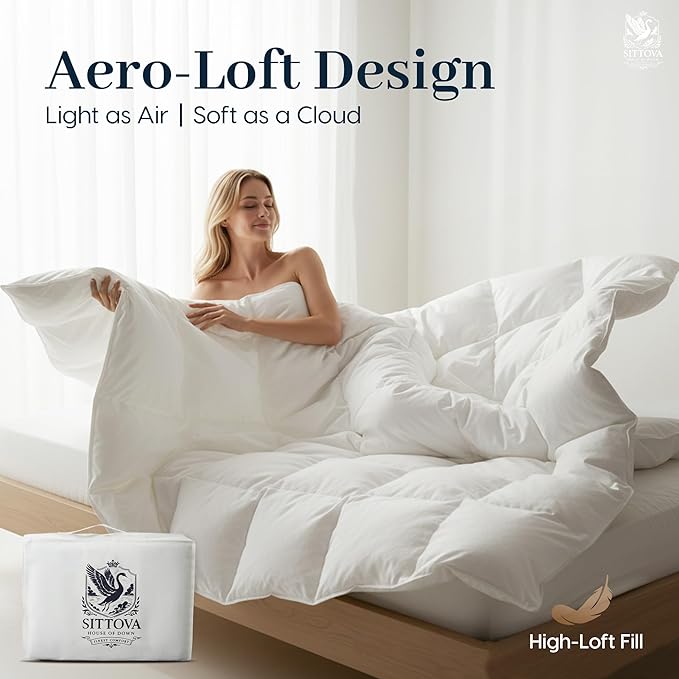 Goose Down Fiber Comforter California King – All-Season Hotel Quality Duvet Insert, High Fill Power, Ultra Soft 100% Cotton, Box-Stitched, Breathable, Luxurious White Bedding, 96"x 106"