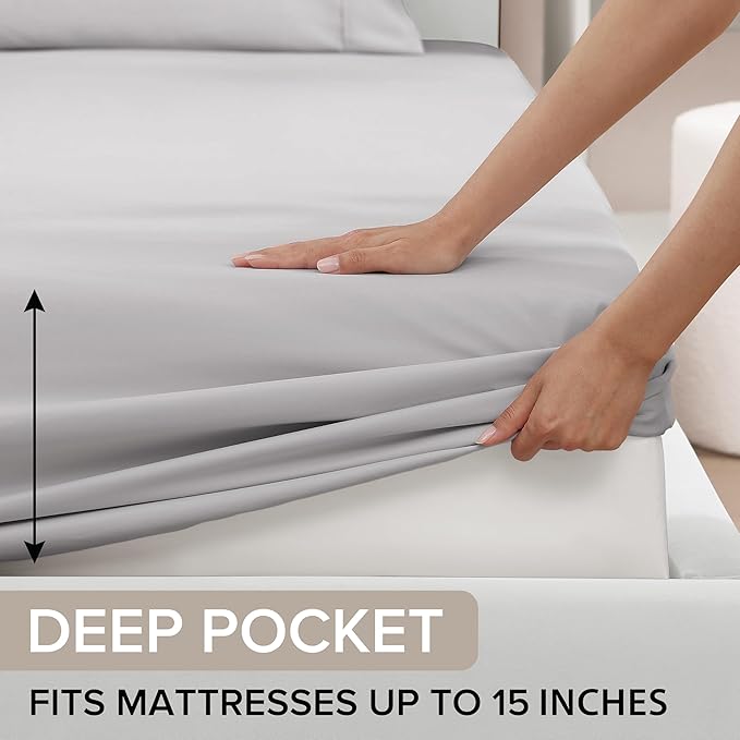 UGG Twin Sheet Set, 3-Piece Luxury Cooling Twin Sheets Set, Deep Pockets, Premium Bedding with 1 Pillow Sham, Machine Washable,Soft Lightweight, Gray (Hedi)