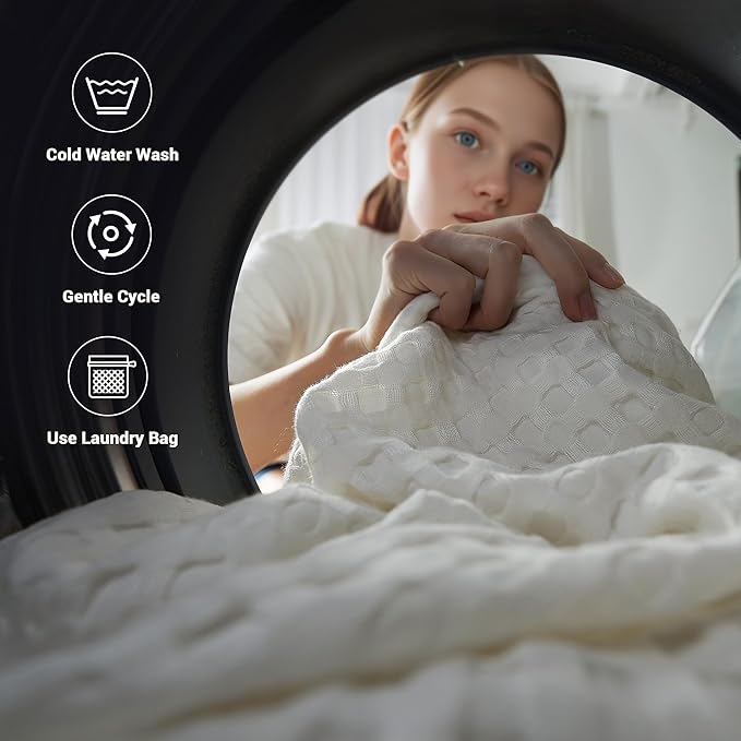 Aganear Waffle Blanket - Lightweight Breathable Summer Blanket of 50% Cotton and 50% Rayon Derived from Bamboo for Hot Sleepers Luxury Throws for Bed, Couch and Sofa,White,90x90 Inches